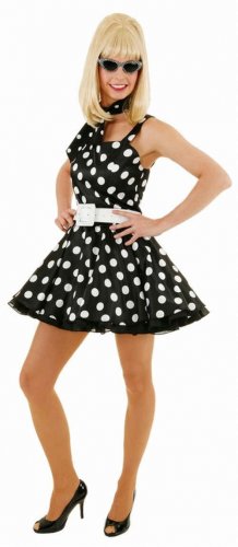 Minikleid mit Petticoat und Gürtel schwarz, weiß gepunktet